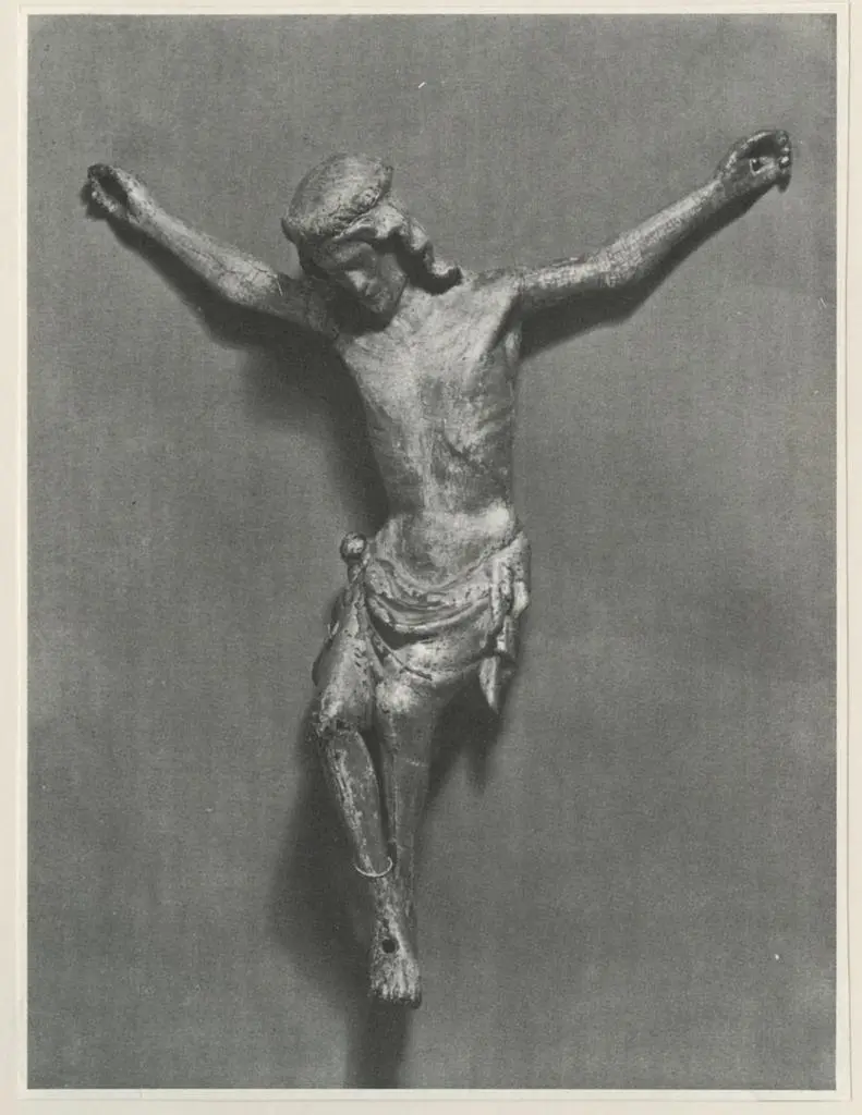 Anonimo , Giovanni d'Agostino - Siena - Not. dal 1331 al 1341. Crocifisso in legno scolpito, decorato e policromato