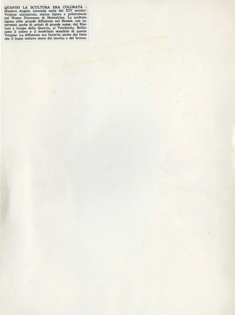 Anonimo , Maestro Angelo (seconda met&agrave; del XIV secolo): Vergine annunziata, statua lignea e policromata nel Museo Diocesano di Montalcino.