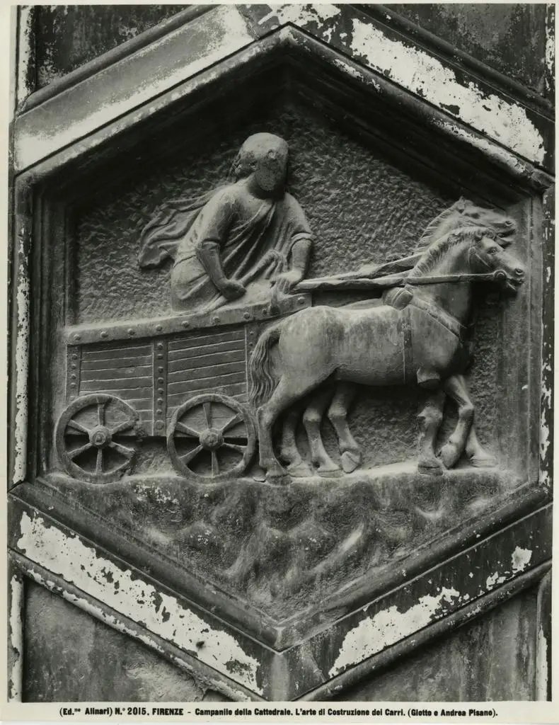 Alinari, Fratelli , Firenze - Campanile della Cattedrale. L'arte di Costruzione dei Carri. (Giotto e Andrea Pisano).