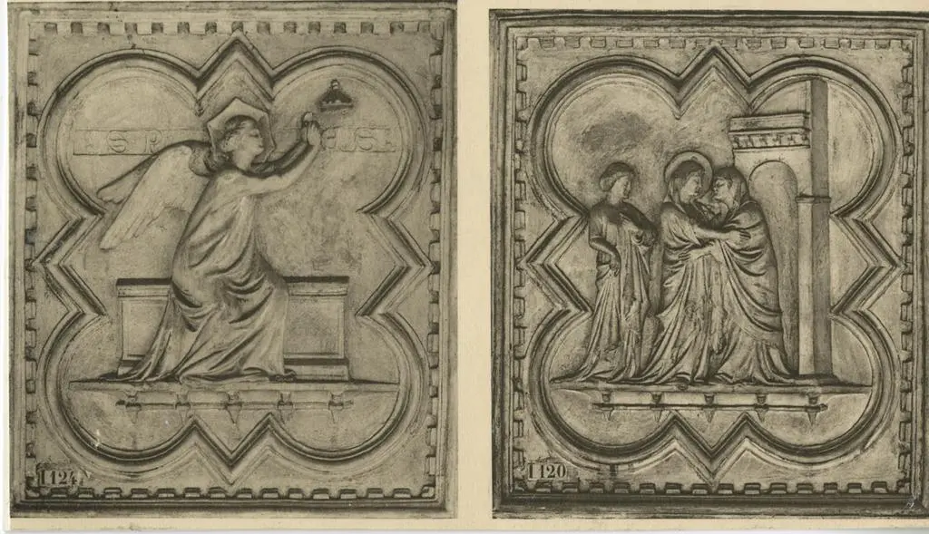 Anonimo , Andrea Pisano - sec. XIV - Allegoria della Speranza; Visitazione