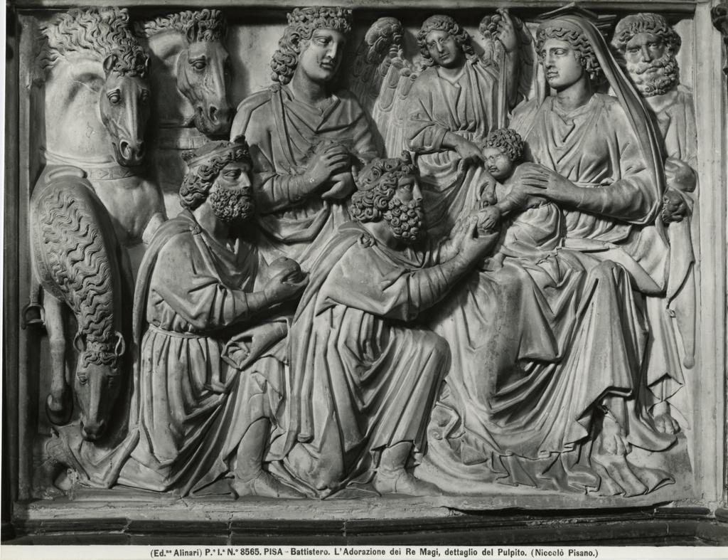 Alinari, Fratelli , Pisa. Battistero. L'Adorazione dei Re Magi, dettaglio del Pulpito. (Niccolò Pisano)