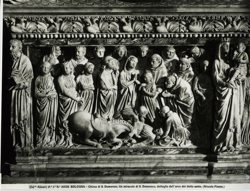 Alinari, Fratelli , Bologna - Chiesa di S. Domenico. Un miracolo di S. Domenico, dettaglio dell'arca del santo. (Nicola Pisano.)