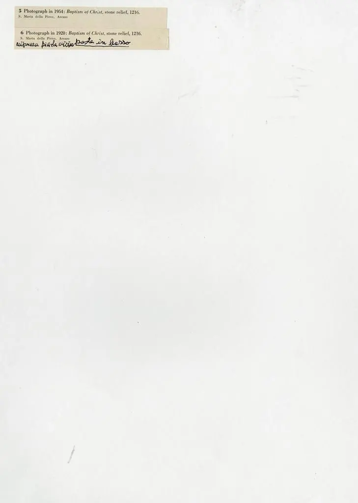 Anonimo , Baptism of Christ, stone relief, 1216. S. Maria della Pieve, Arezzo