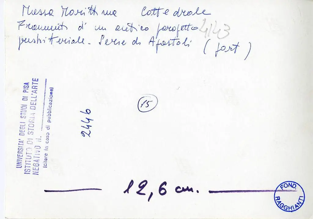 Universit&agrave; di Pisa. Dipartimento di Storia delle Arti , Massa Marittima. Cattedrale. Frammenti di un antico parapetto presbiteriale. Serie di apostoli (part.)