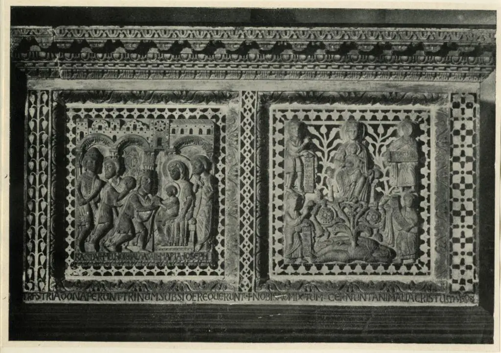 Anonimo , Bassorilievi del Pulpito gi&agrave; in S. Piero Scheraggio ora nella Chiesa di S. Leonardo sulla Costa S. Giorgio - Firenze (opera del secolo XI)