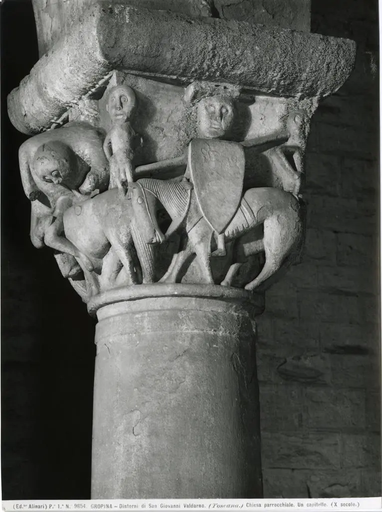 Alinari, Fratelli , Gropina - Dintorni di San Giovanni Valdarno. (Toscana). Chiesa Parrocchiale. Un capitello. (X secolo).