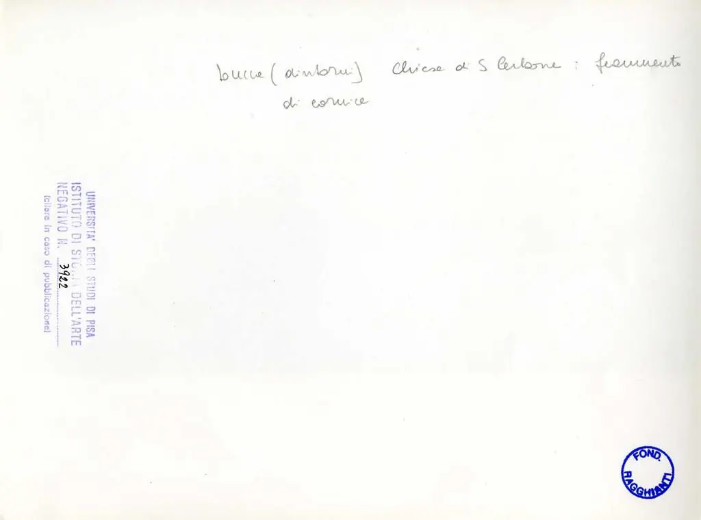 Università di Pisa. Dipartimento di Storia delle Arti , Lucca (dintorni) - Chiesa del Convento di S. Cerbone: frammento di cornice