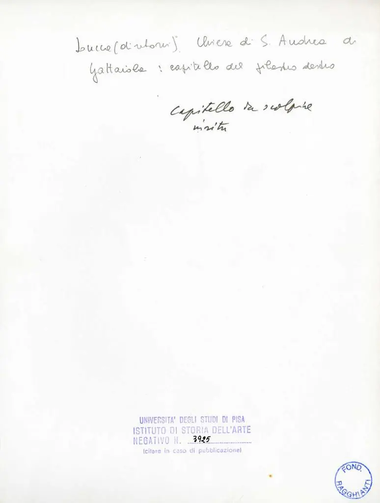 Universit&agrave; di Pisa. Dipartimento di Storia delle Arti , Lucca (dintorni) - Chiesa di S. Andrea di Gattaiola: capitello del pilastro vecchio