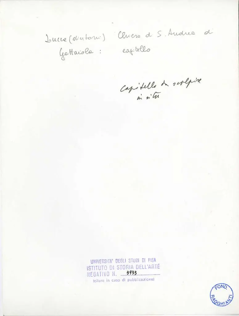 Universit&agrave; di Pisa. Dipartimento di Storia delle Arti , Lucca (dintorni) - Chiesa di S. Andrea di Gattaiola: capitello