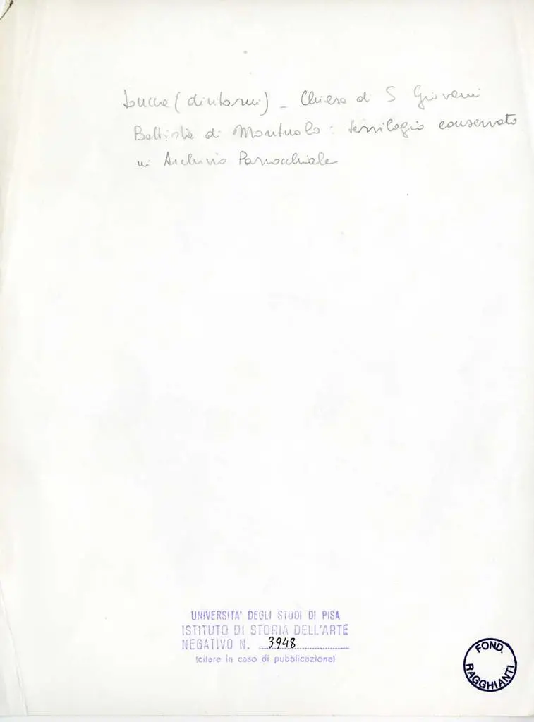 Università di Pisa. Dipartimento di Storia delle Arti , Lucca (dintorni) - Chiesa di S. Giovanni Battista di Montuolo: terrilogio conservato in Archivio Parrocchiale