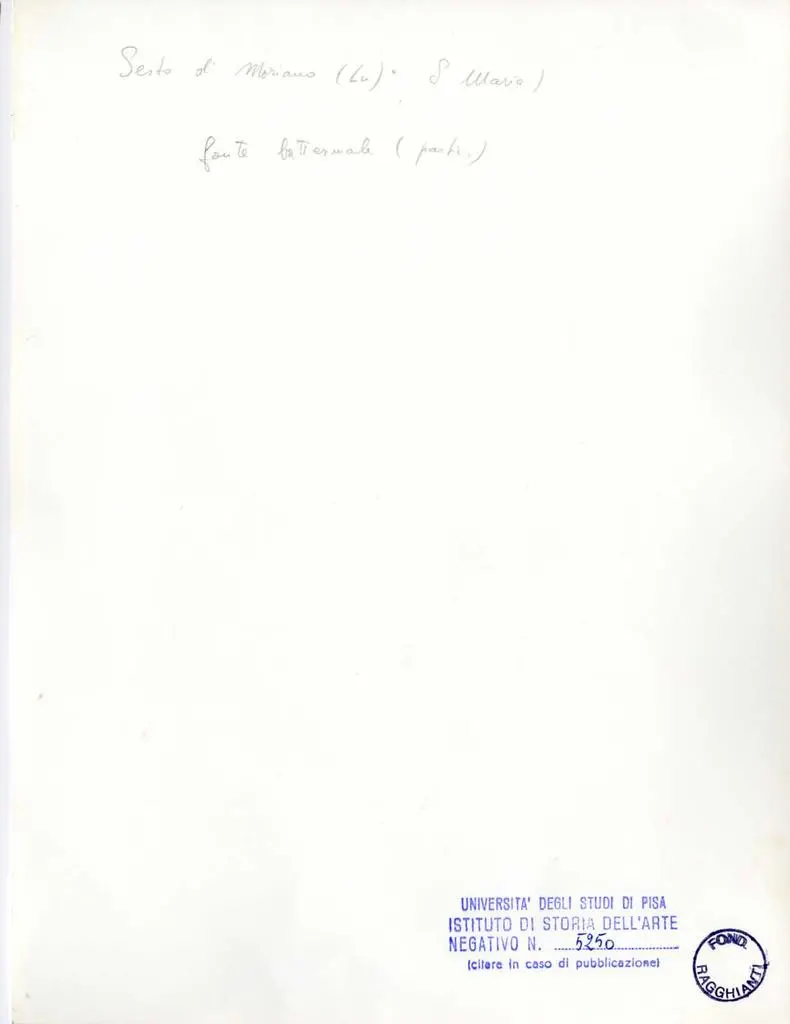 Universit&agrave; di Pisa. Dipartimento di Storia delle Arti , Sesto di Moriano (Lu) - S. Maria - Fonte battesimale (part.)