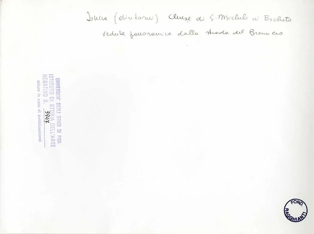 Universit&agrave; di Pisa. Dipartimento di Storia delle Arti , Lucca (dintorni). Chiesa di S. Michele in Escheto, veduta panoramica dalla strada del Brennero