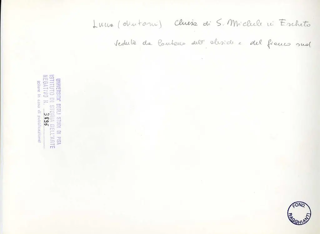 Universit&agrave; di Pisa. Dipartimento di Storia delle Arti , Lucca (dintorni). Chiesa di S. Michele in Escheto, veduta da lontano dell'abside e del fianco sud