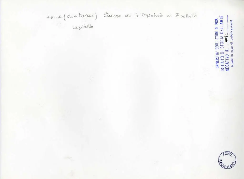 Universit&agrave; di Pisa. Dipartimento di Storia delle Arti , Lucca (dintorni). Chiesa di S. Michele in Escheto, capitello