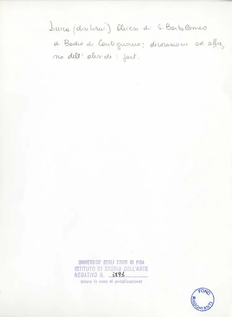 Universit&agrave; di Pisa. Dipartimento di Storia delle Arti , Lucca (dintorni) - Chiesa di S. Bartolomeo di Badia di Cantignano: decorazione ad affresco dell'abside: part.