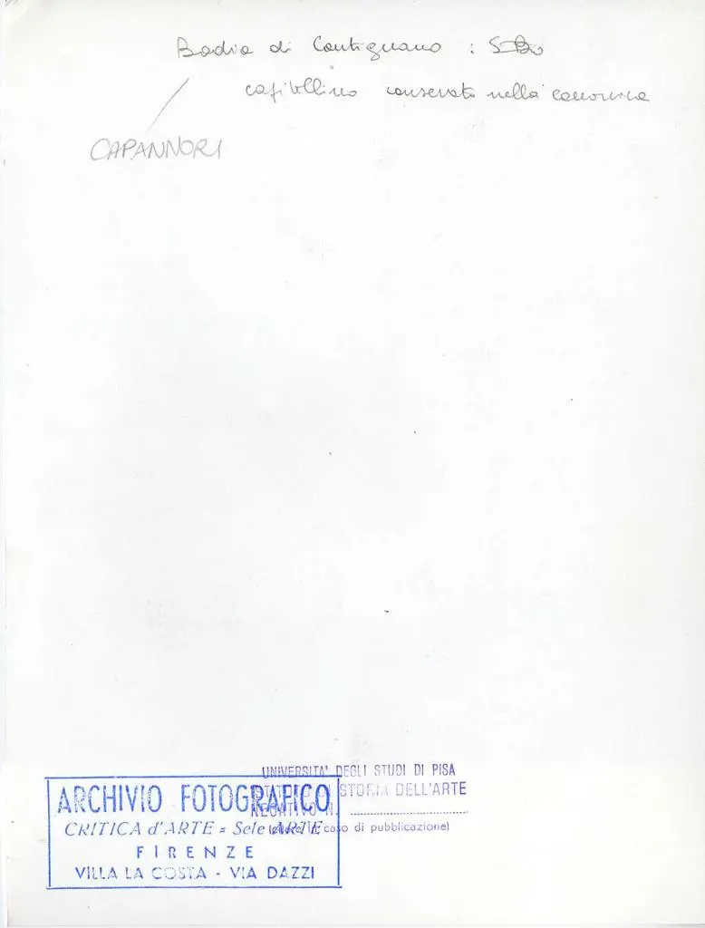 Universit&agrave; di Pisa. Dipartimento di Storia delle Arti , Badia di Cantignano: capitellino conservato nella canonica