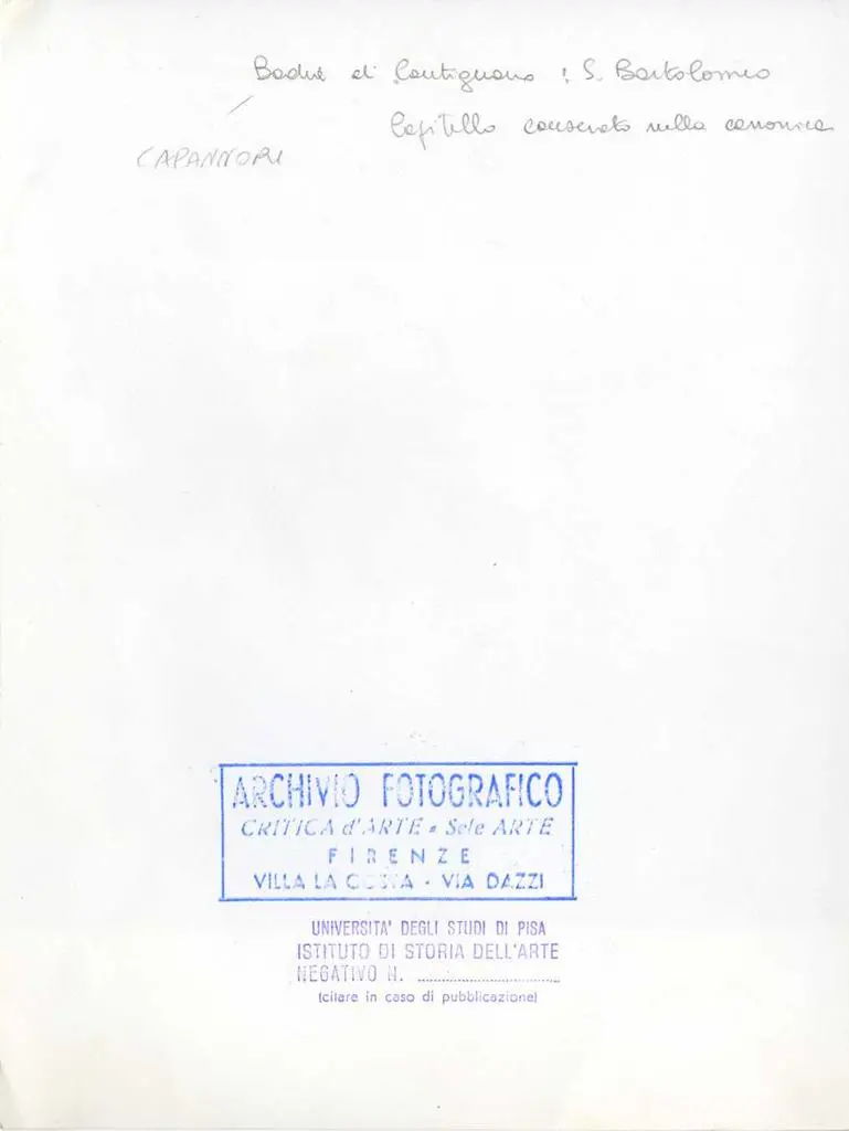 Universit&agrave; di Pisa. Dipartimento di Storia delle Arti , Badia di Cantignano: S. Bartolomeo - capitello conservato nella canonica