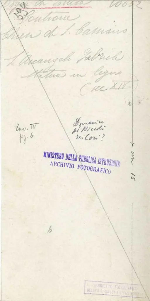 Gabinetto Fotografico della Soprintendenza Speciale per il Patrimonio Storico, Artistico ed Etnoantropologico e per il Polo Museale della citt&agrave; di Firenze , Bagni di Lucca. Controne. Chiesa di S. Cassiano. L'Arcangelo Gabriele, statua in legno (sec. XIV)