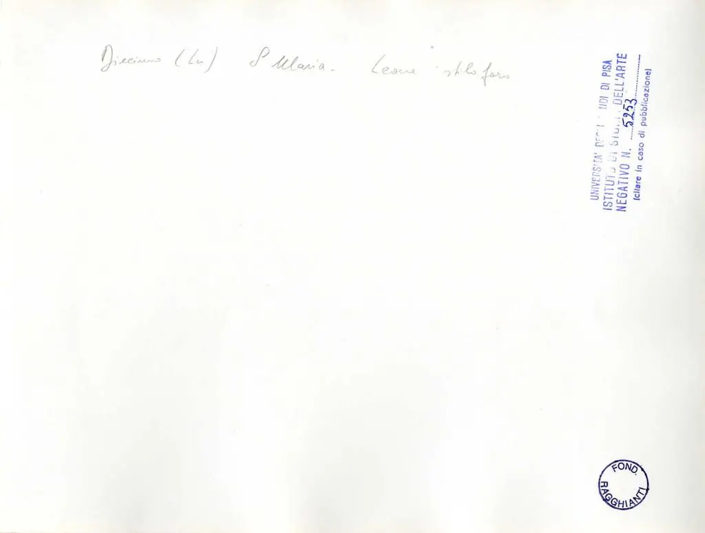 Università di Pisa. Dipartimento di Storia delle Arti , Diecimo (Lu) - S. Maria. Leone stiloforo