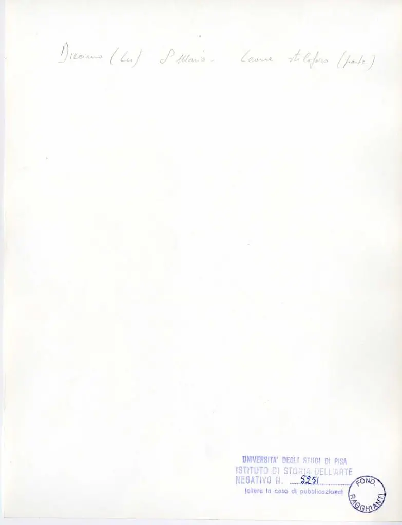 Università di Pisa. Dipartimento di Storia delle Arti , Diecimo (Lu) - S. Maria. Leone stiloforo (partic.)