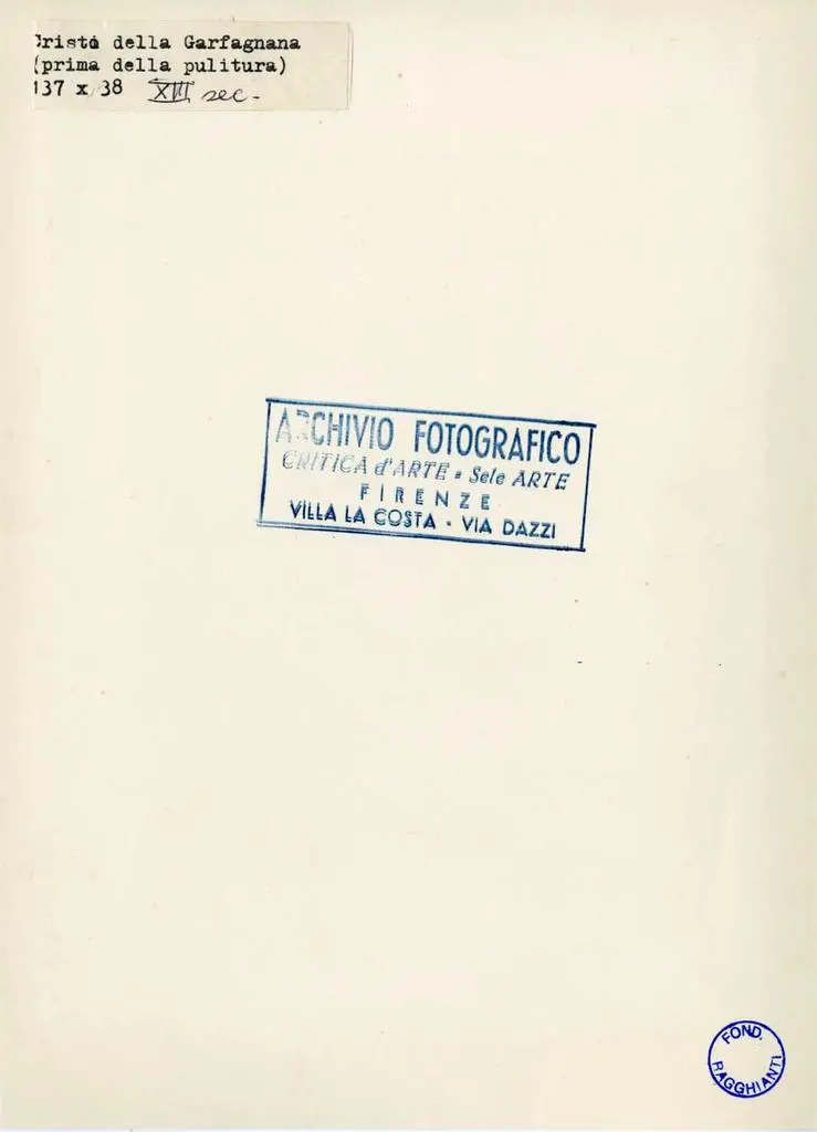 Fototecnica Bolognese , Cristo della Garfagnana (prima della pulitura) 137 x 38, XIII sec.