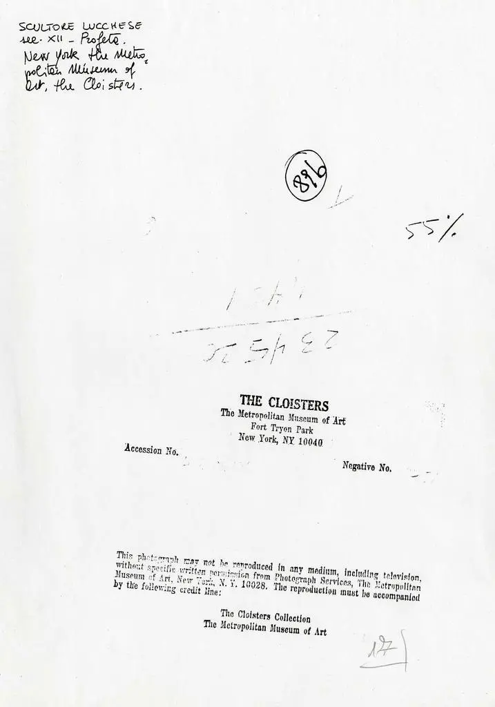 The Metropolitan Museum of Art , Scultore lucchese sec. XII - Profeta. New York the Metropolitan Museum of Art. The Cloisters