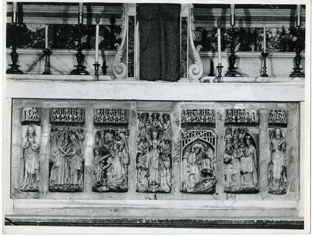 Anonimo , Anonimo inglese - sec. XIV - San Giovanni Battista con l'agnello; Storie di Maria Vergine; Cristo