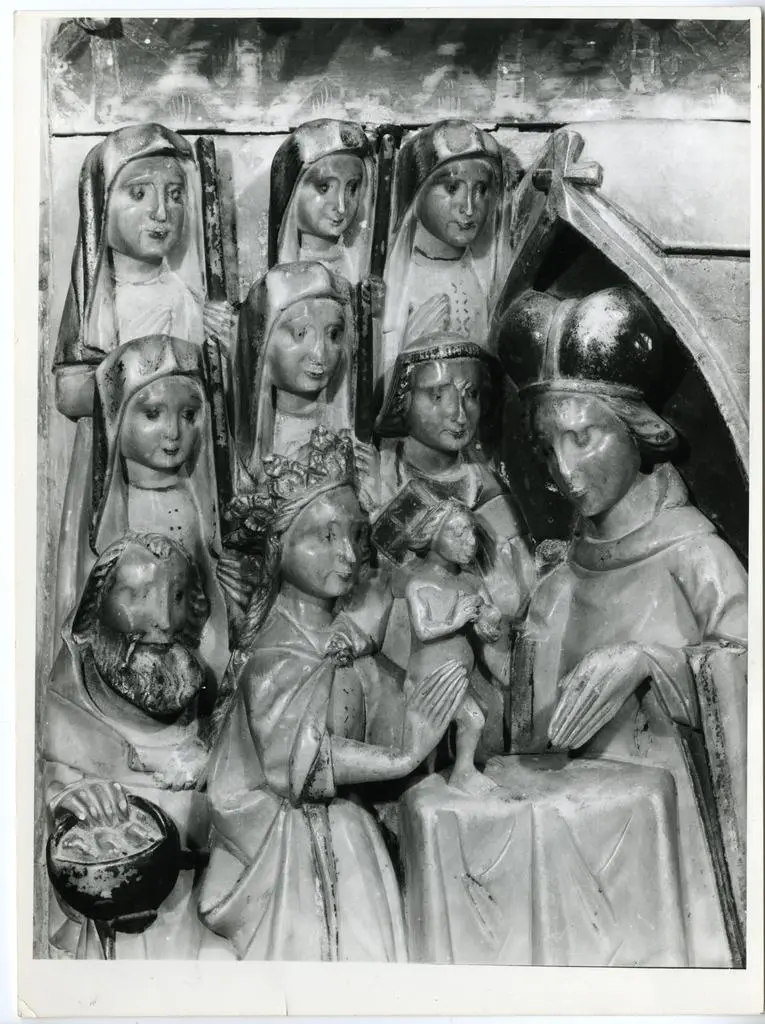 Anonimo , Anonimo inglese - sec. XIV - Storie di Maria Vergine. Particolare della scena della Presentazione al tempio e della Purificazione della Vergine