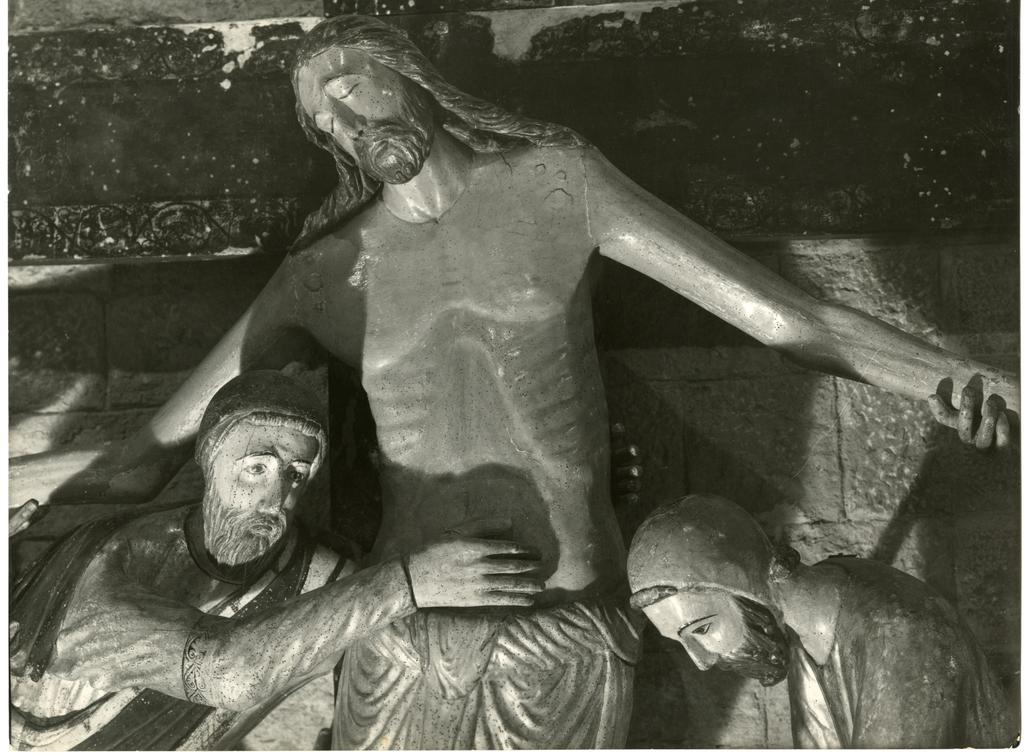 Università di Pisa. Dipartimento di Storia delle Arti , Anonimo toscano - sec. XIII - Deposizione di Cristo dalla croce. Particolare con Giuseppe di Arimatea, Cristo e Nicodemo