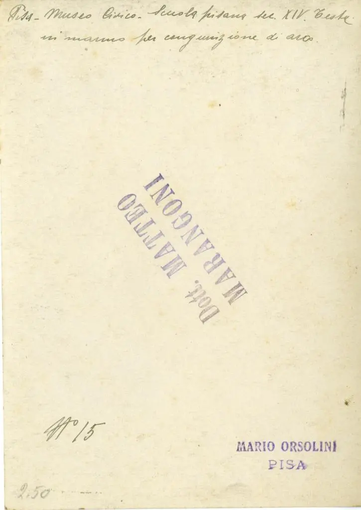 Orsolini, Mario , Pisa. Museo Civico. Scuola pisana sec. XIV. Testa in marmo per congiunzione di arco