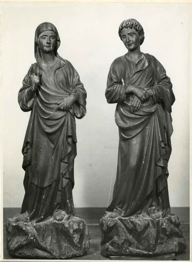 Anonimo , Domenico di Niccol&ograve; dei Cori - ambito; Anonimo pisano sec. XIV/ XV; Francesco di Valdambrino - bottega - sec. XIV/ XV - San Giovanni Evangelista dolente; Madonna addolorata