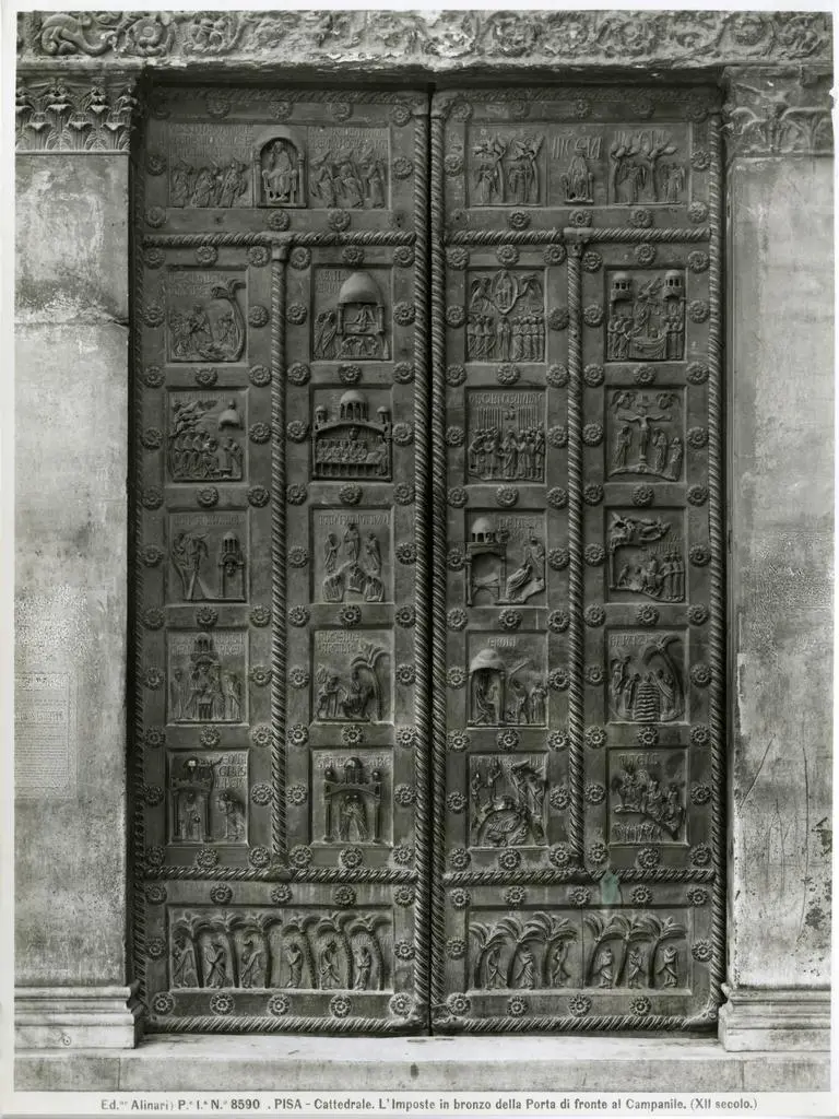 Alinari, Fratelli , Pisa - Cattedrale. L'Imposte in bronzo della Porta di fronte al Campanile. (XII secolo)