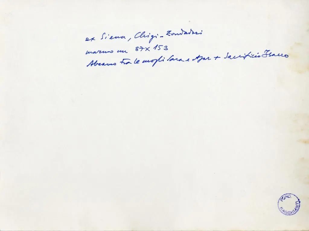 Anonimo , Ex Siena, Chigi -Zondadari, marmo cm 87 x 153 - Abramo tra le mogli Sara e Agar + Sacrificio di Isacco