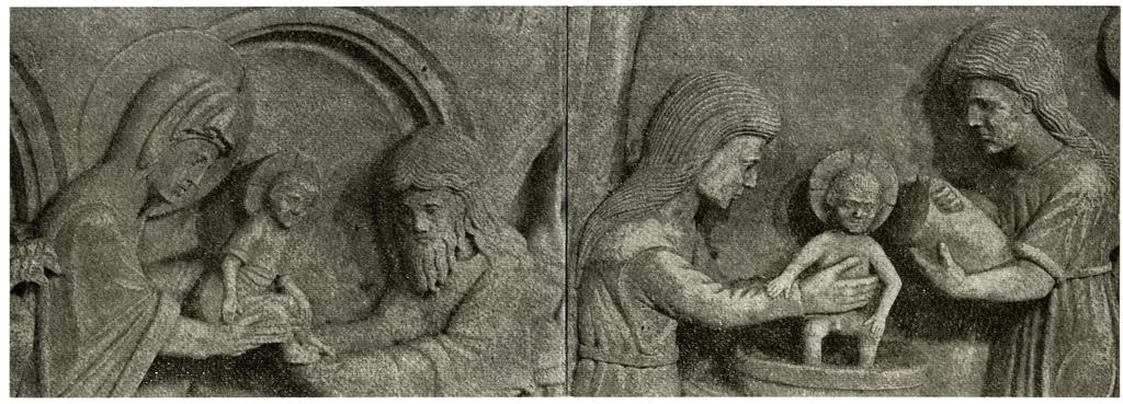 Ente Provinciale per il Turismo di Pistoia , Pistoia - Chiesa di S. Bartolomeo in Pantano - Pergamo di Guido da Como. Particolari della Natività e Presentazione al Tempio (XIII sec.)