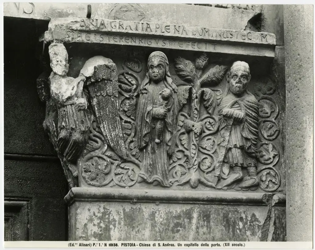 Alinari, Fratelli , Pistoia - Chiesa di S. Andrea. Un capitello della porta. (XII secolo).