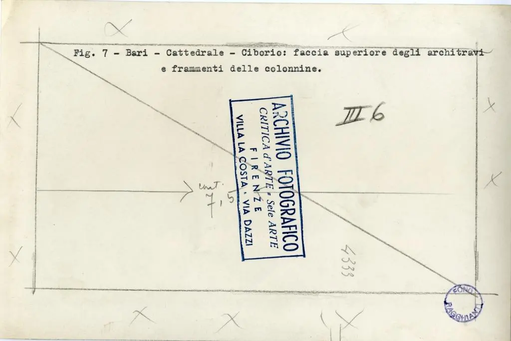Anonimo , Fig. 7 - Bari - Cattedrale - Ciborio: faccia superiore degli architravi e frammenti delle colonnine