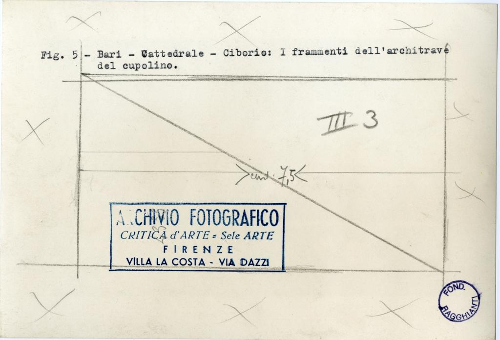 Anonimo , Fig. 5 - Bari - Cattedrale - Ciborio: I frammenti dell'architrave del cupolino