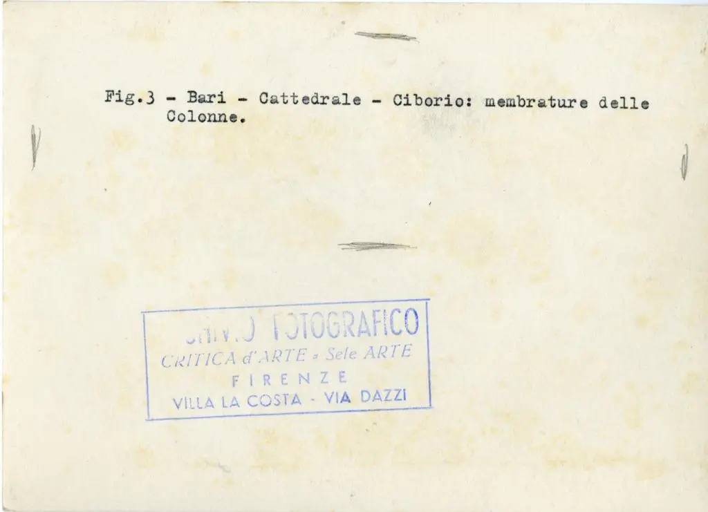 Anonimo , Fig. 3 - Bari - Cattedrale - Ciborio: membrature delle Colonne