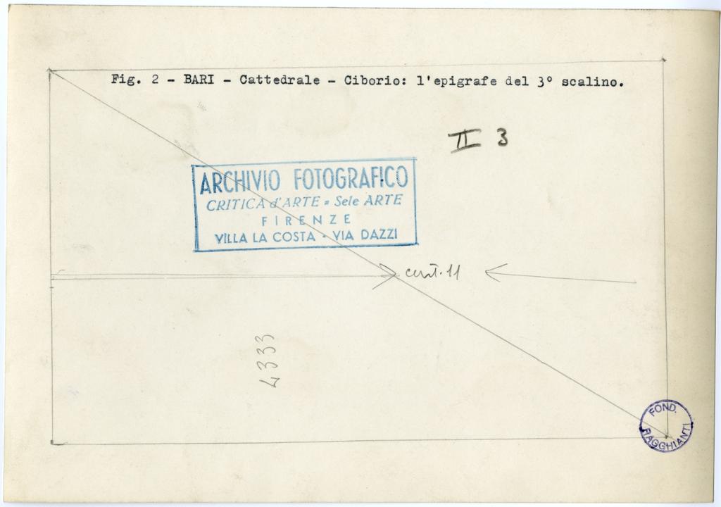 Anonimo , Fig. 2 - Bari - Cattedrale - Ciborio: l'epigrafe del 3° scalino