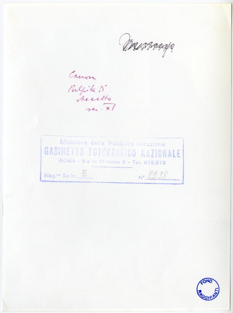 Istituto Centrale per il Catalogo e la Documentazione: Fototeca Nazionale , Canosa, Pulpito di Accetto sec. XI