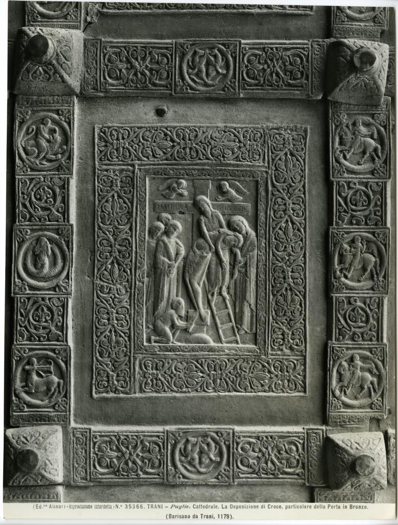 Alinari, Fratelli , Trani - Puglie. Cattedrale. La Deposizione di Croce, particolare della Porta in bronzo. (Barisano da Trani, 1179).