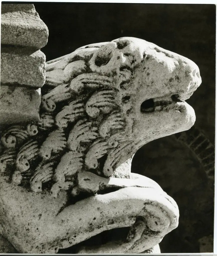 Anonimo , Nonantola. Protiro della facciata. Leone stiloforo