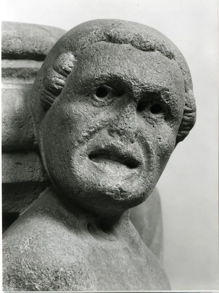 Bertoni Marcello , Anonimo bolognese - sec. XIII - Telamoni. Particolare del volto