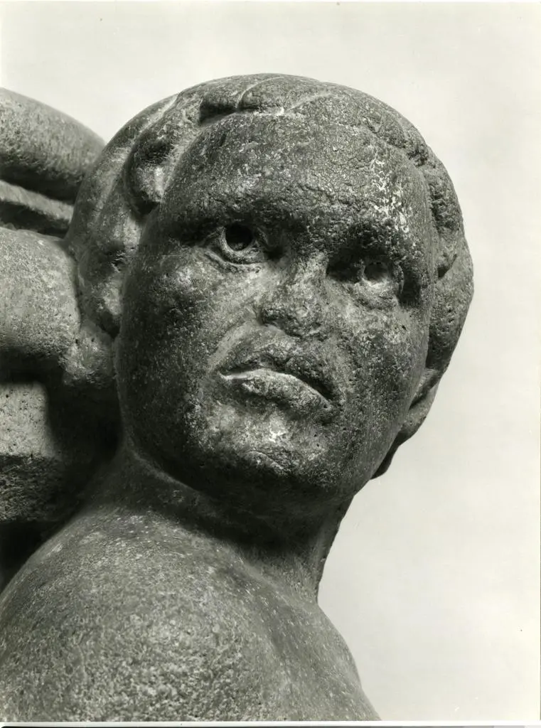 Bertoni Marcello , Anonimo bolognese - sec. XIII - Telamoni. Particolare del volto