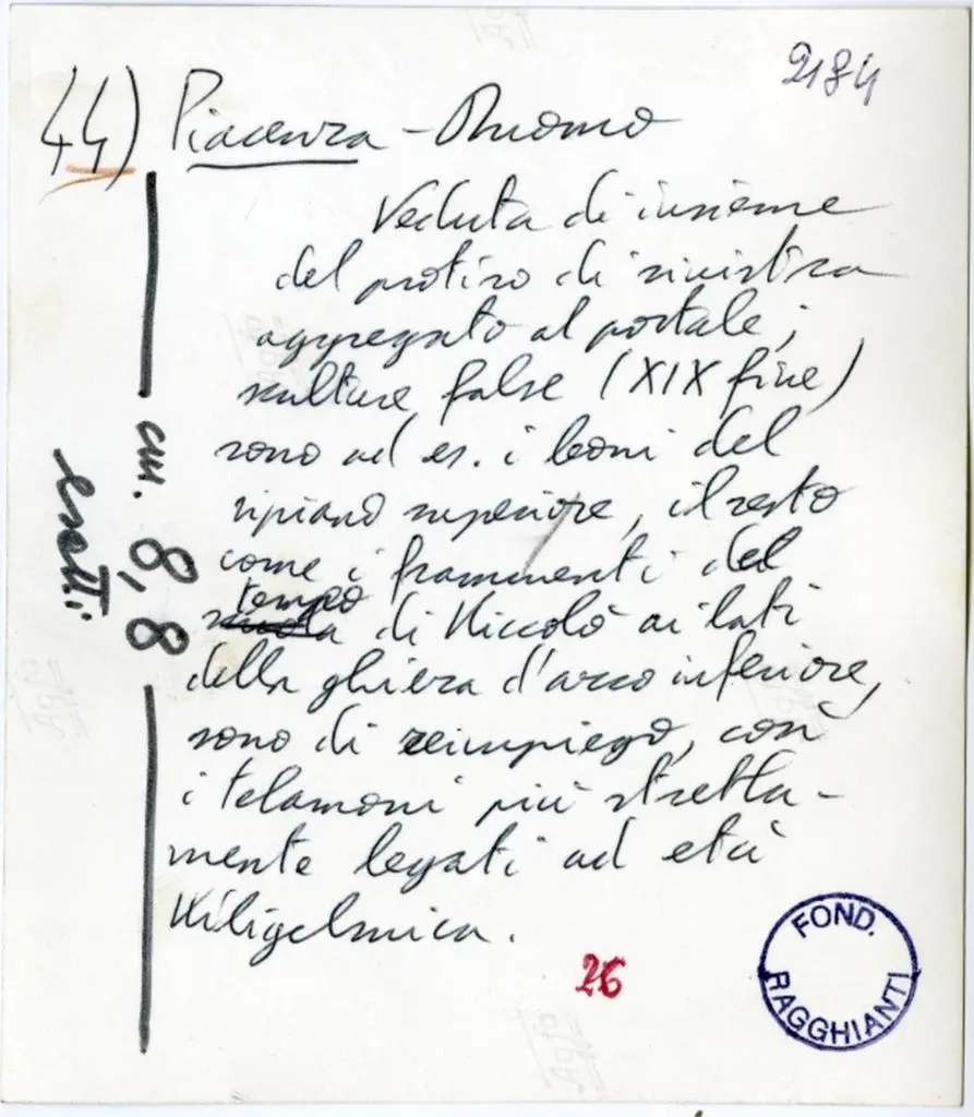 Anonimo , 44) Piacenza - Duomo - veduta di insieme del protiro di sinistra aggregato al portale