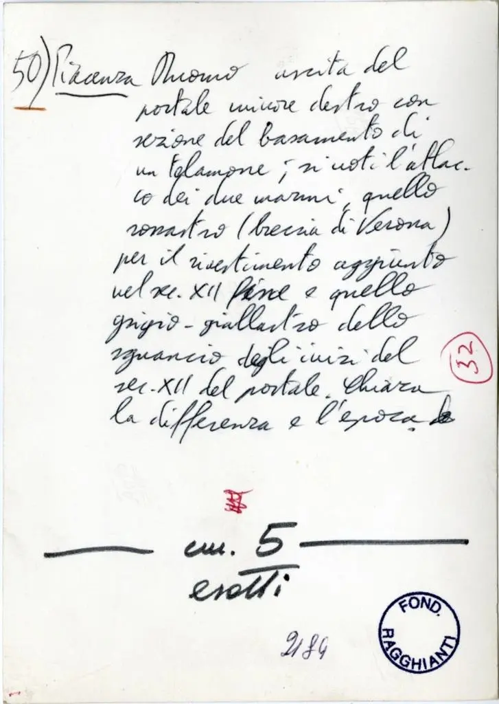 Anonimo , 50) Piacenza. Duomo. uscita del portale minore destro con sezione del basamento di un telamone