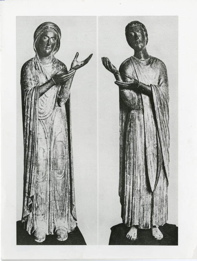 Anonimo , Maestro di Tivoli - fine sec. XII - Deposizione di Cristo dalla croce; particolare di Maria Vergine e San Giovanni Evangelista
