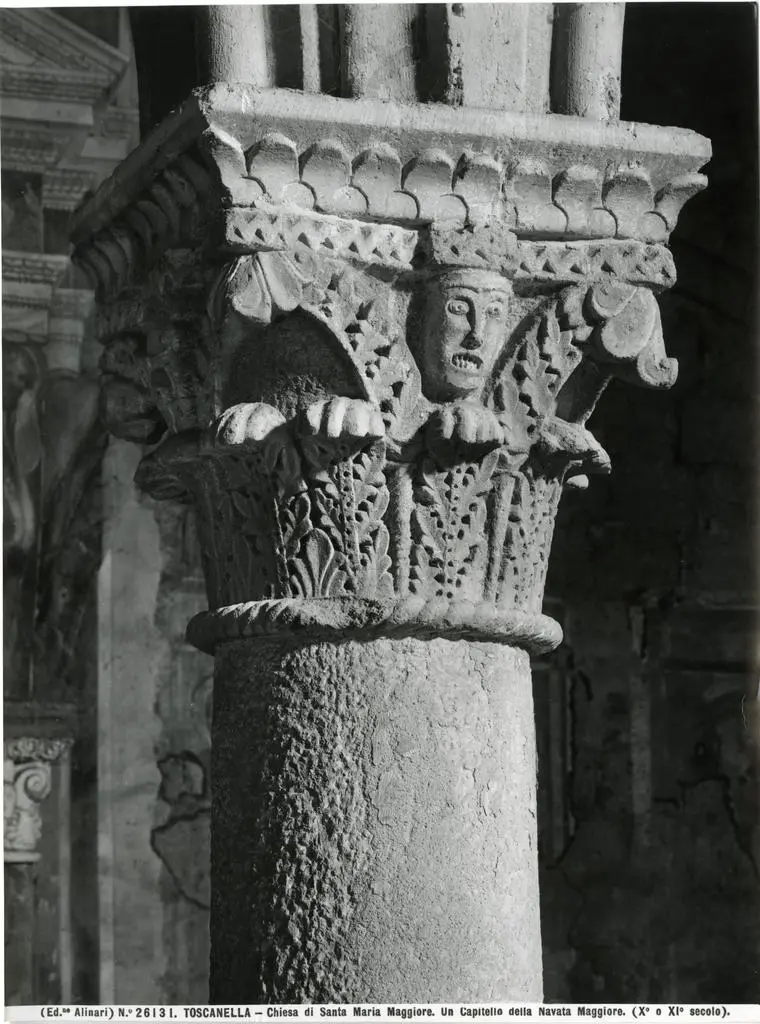 Alinari, Fratelli , Toscanella - Chiesa di Santa Maria Maggiore. Un Capitello della Navata Maggiore (X&deg; e XI&deg; secolo).