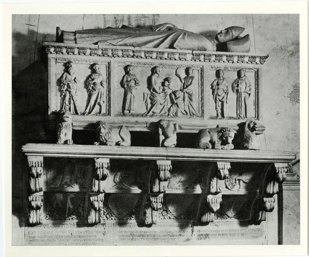 Anonimo , Anonimo ligure - sec. XIV - Madonna con Bambino in trono e santi; Leone; Telamone; Ritratto funebre di Bernab&ograve; Malaspina