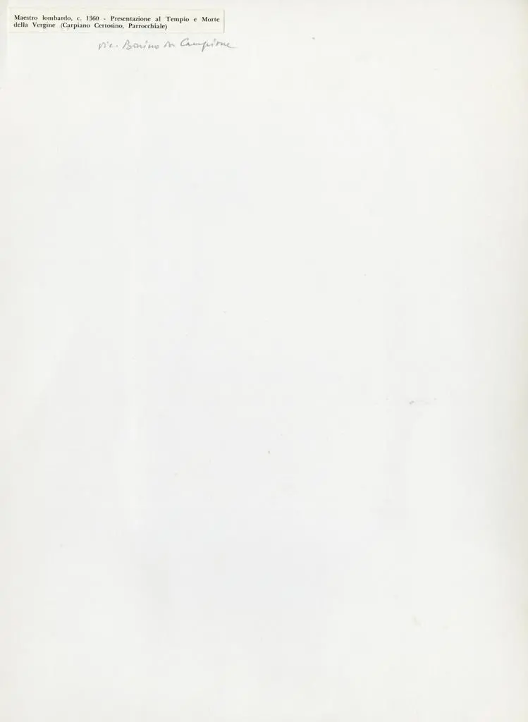 Anonimo , Maestro lombardo, c. 1360 - Presentazione al Tempio e Morte della Vergine (Carpiano Certosino, Parrocchiale)